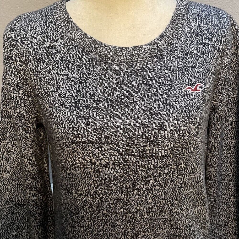 Hollister Womens M Gray White Marled Knit Sweater Crewneck Indie Sleaze Y2K - Picture 2 of 8